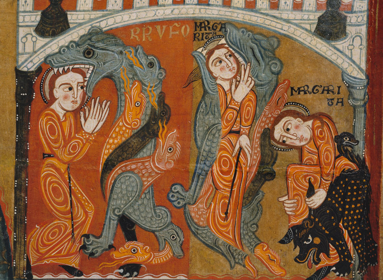 La santa e il drago, particolare della Pala d’altare di Santa Margherita di Vilaseca (XII secolo), tempera su tavola
